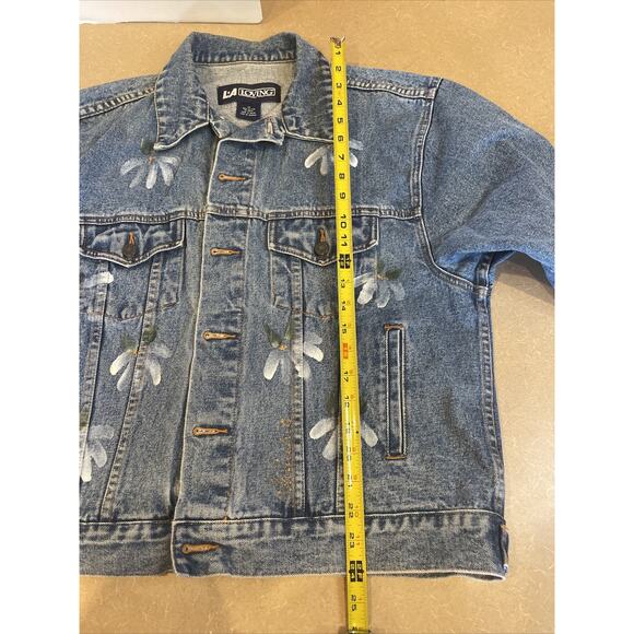 Vintage Hand Painted Flowers Denim Jean Jacket distressed Men's M, Women's L - Picture 8 of 13